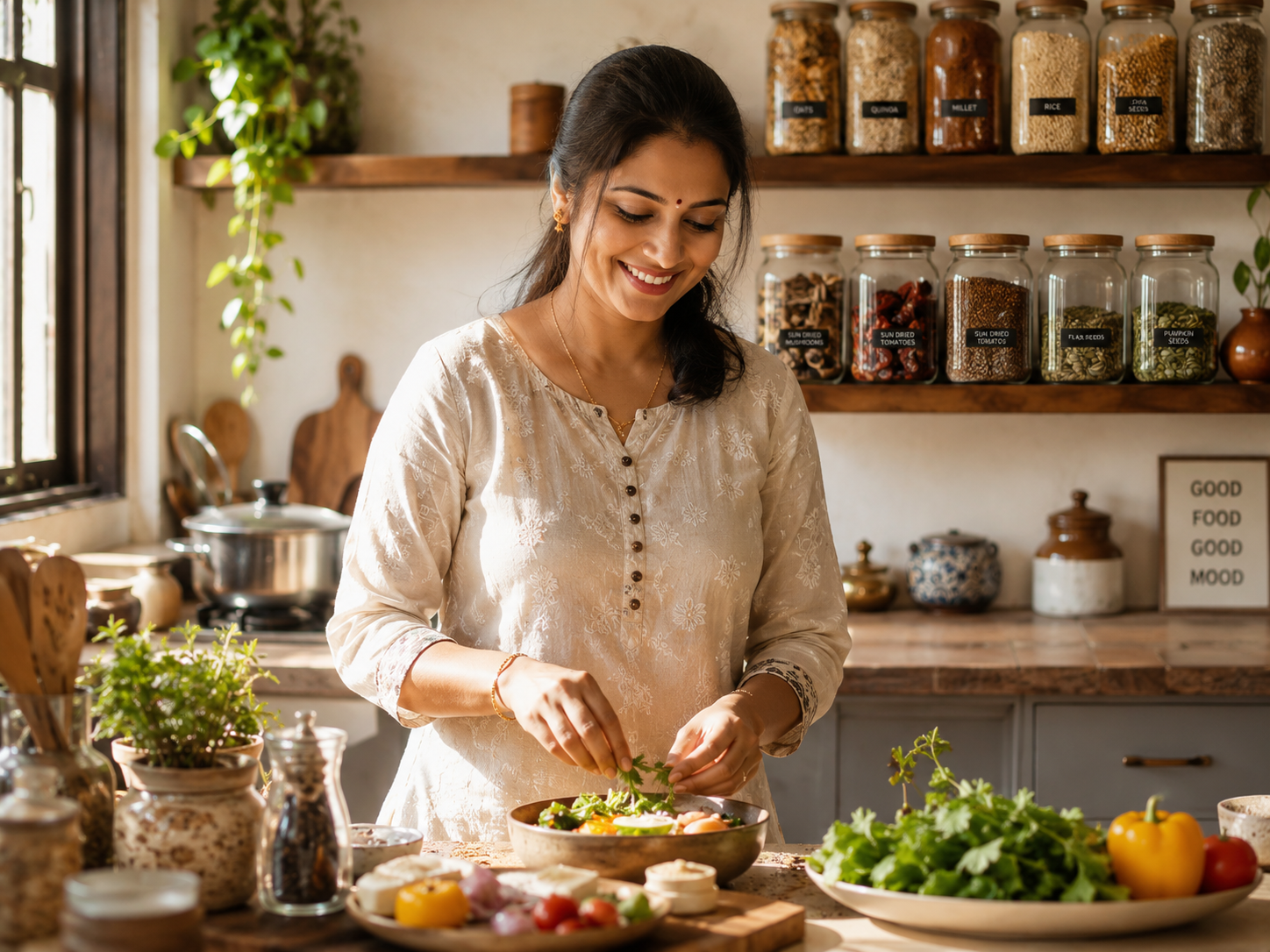 Mother cooking with peace of mind